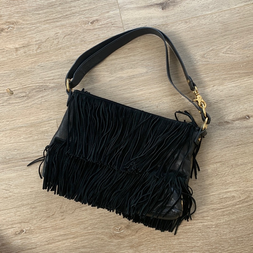 Suede fringe and leather bag : crossbody/ shoulder bag - convertible strap